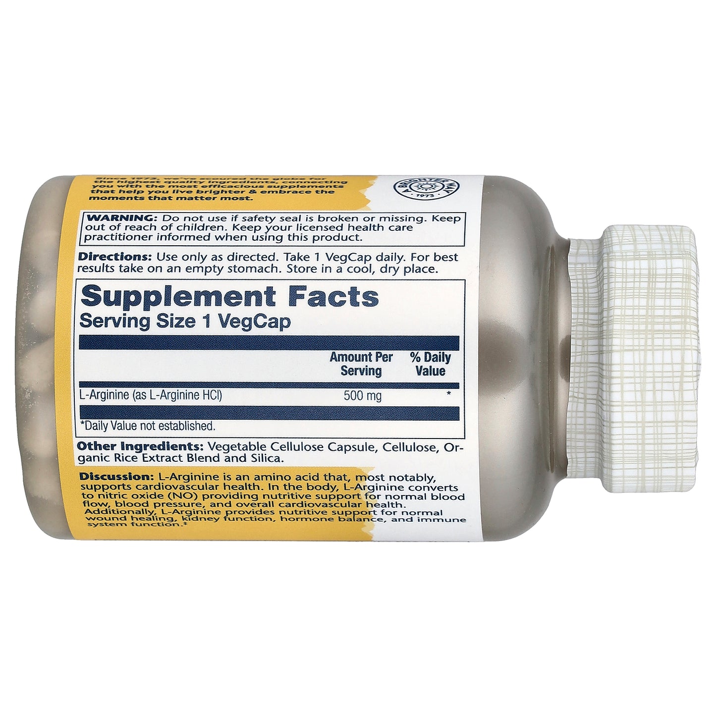 Solaray, L-Arginine , 500 mg, 100 VegCaps