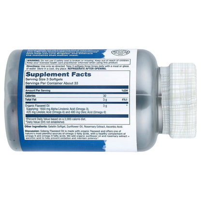 Solaray, Flaxseed Oil, 100 Softgels (1 g per Softgel)