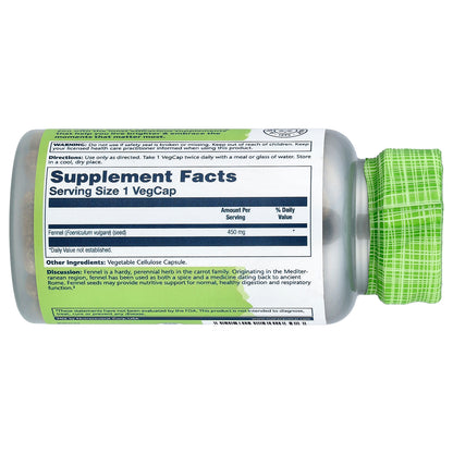 Solaray, True Herbs, Fennel, 450 mg, 100 VegCaps