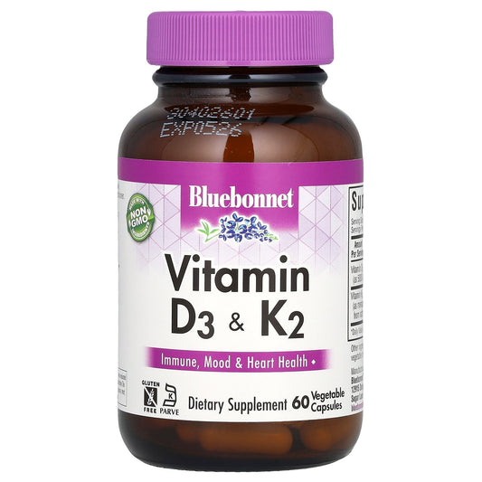 Bluebonnet Nutrition, Vitamin D3 & K2, 60 Vegetable Capsules