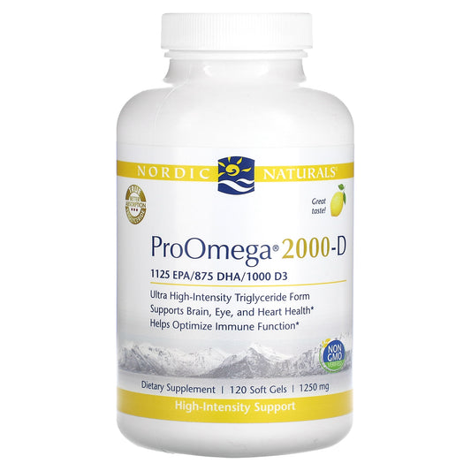 Nordic Naturals, ProOmega 2000-D, Lemon , 1,250 mg, 120 Soft Gels (625 mg per Soft Gel)