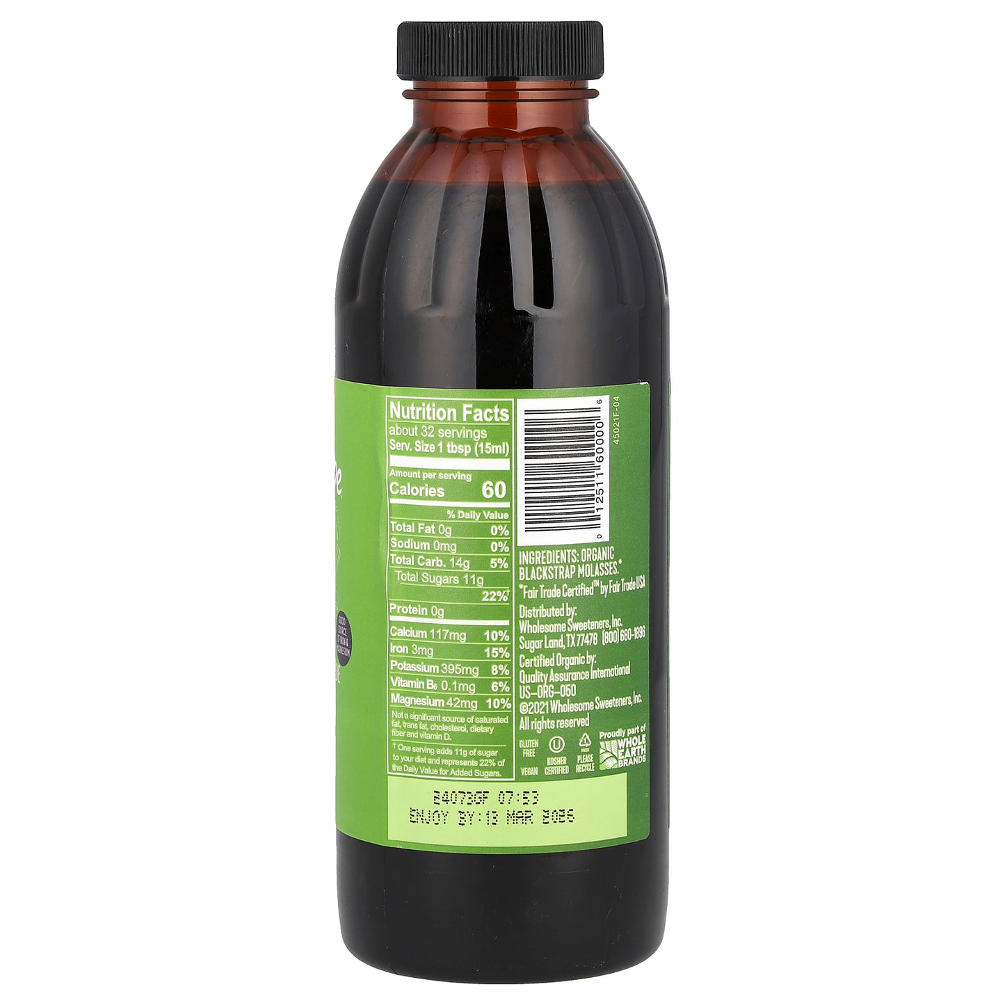 Wholesome Sweeteners, Organic Molasses, Unsulphured, 16 fl oz (473 ml)