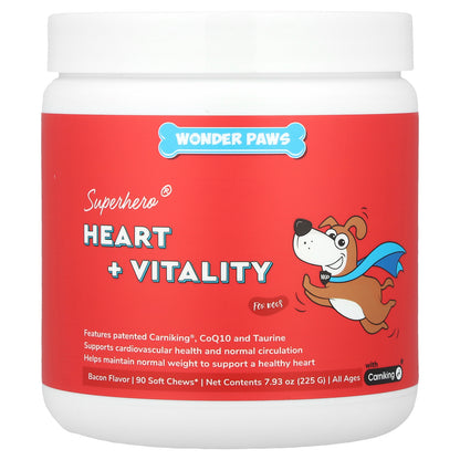 Wonder Paws, Superhero® Heart + Vitality Chews, For Dogs, All Ages, Bacon, 90 Soft Chews, 7.93 oz (225 g)