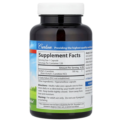 Carlson, Acetyl-L-Carnitine, 500 mg, 120 Vegetarian Capsules
