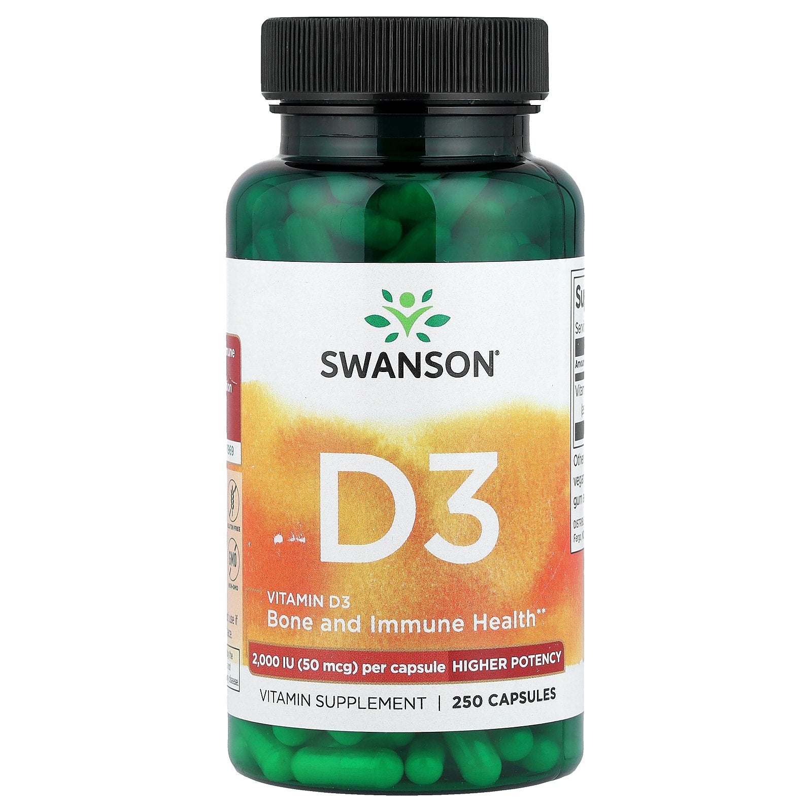 Swanson, Vitamin D3, Higher Potency,  50 mcg (2,000 IU), 250 Capsules