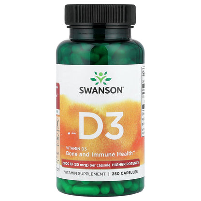 Swanson, Vitamin D3, Higher Potency,  50 mcg (2,000 IU), 250 Capsules
