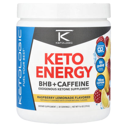 KetoLogic, Keto Energy, BHB + Caffeine, Raspberry Lemonade, 9.6 oz (270 g)