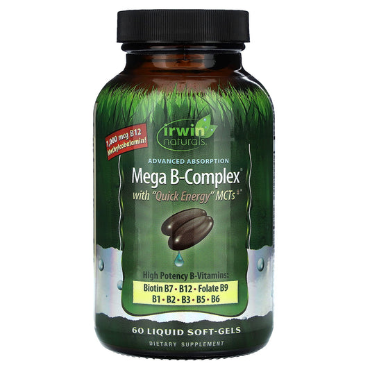 Irwin Naturals, Mega B-Complex with Quick Energy MCT's, 60 Liquid Soft-Gels