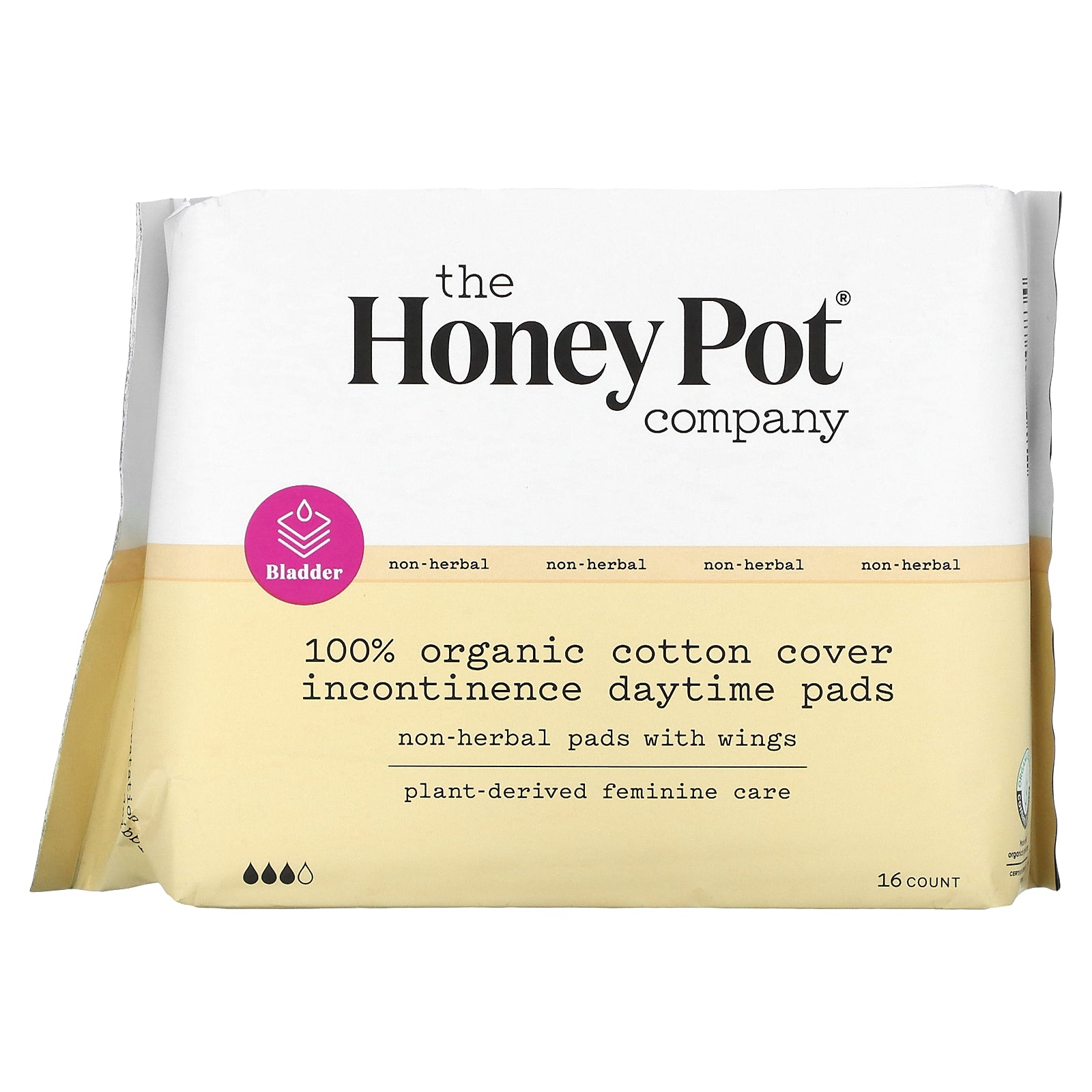 The Honey Pot Company, 100% Organic Cotton Cover Incontinence Daytime Pads, 16 Count