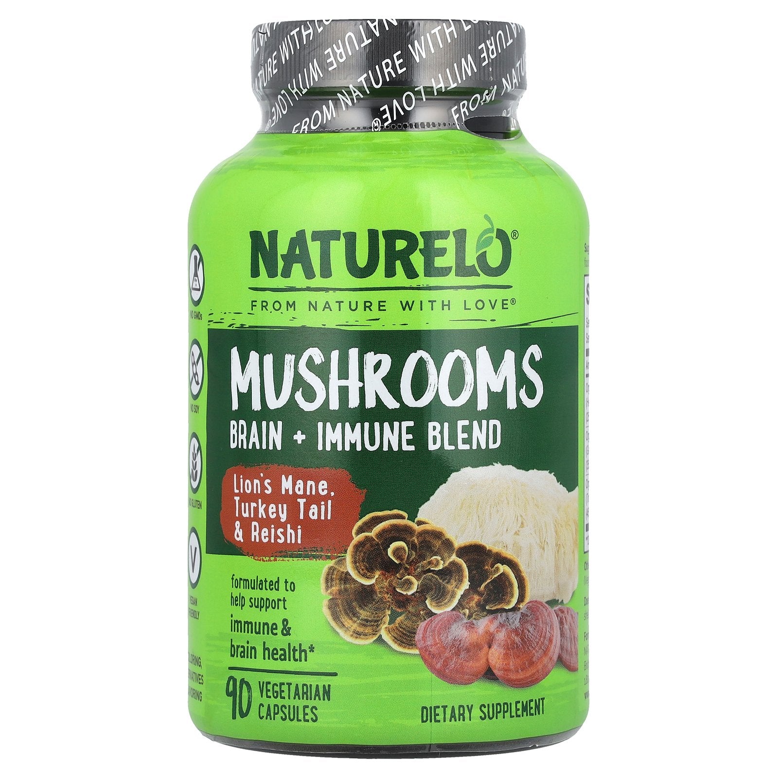 NATURELO, Mushrooms, Brain + Immune Blend, 90 Vegetarian Capsules