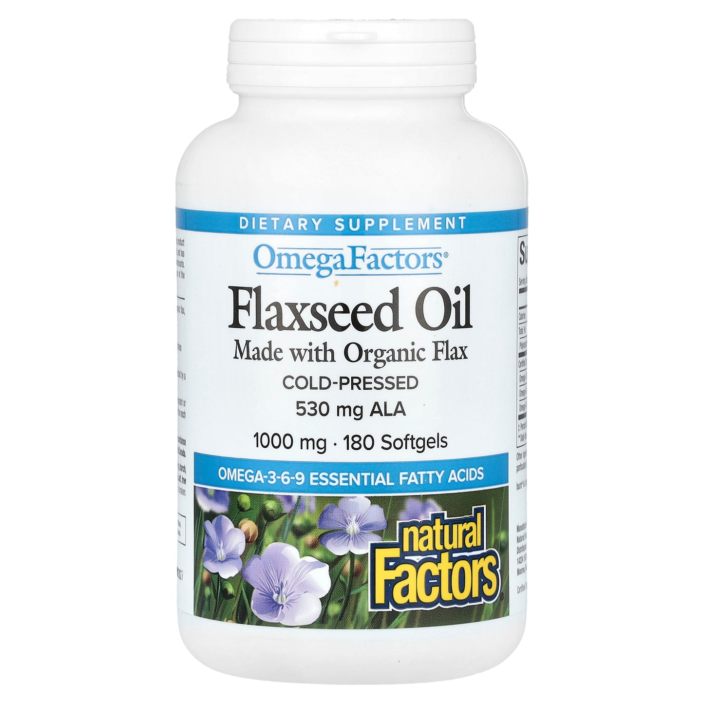 Natural Factors, OmegaFactors, Flaxseed Oil, 1,000 mg , 180 Softgels