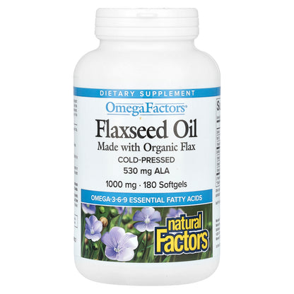Natural Factors, OmegaFactors, Flaxseed Oil, 1,000 mg , 180 Softgels