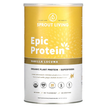 Sprout Living, Epic Protein, Organic Plant Protein + Superfoods, Vanilla Lucuma, 2 lb (912 g)