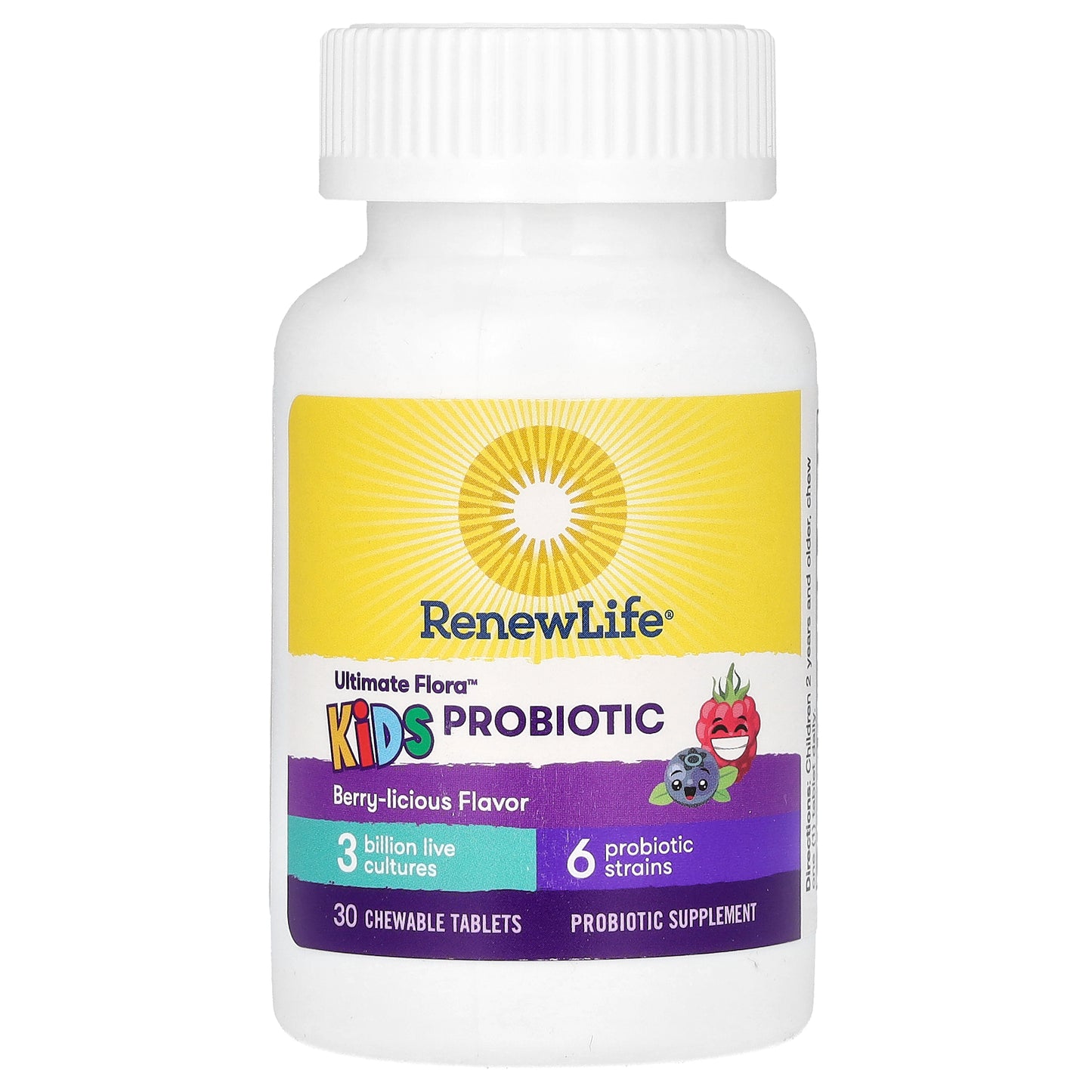 Renew Life, Ultimate Flora, Kids Probiotic, Berry-licious, 3 Billion Live Cultures, 30 Chewable Tablets