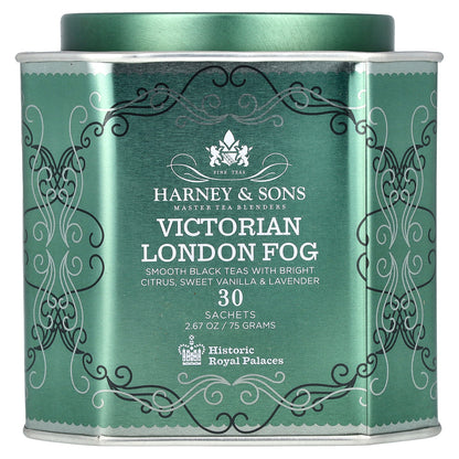 Harney & Sons, Victorian London Fog, Smooth Black Tea With Bright Citrus, Sweet Vanilla & Lavender, 30 Sachets, 2.67 oz (75 g)