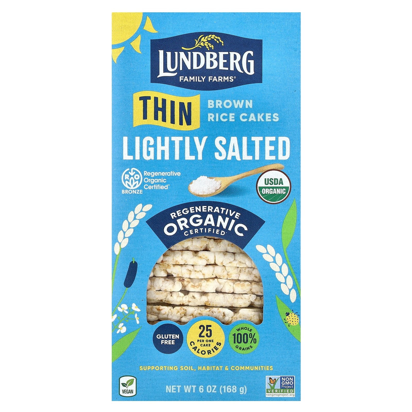 Lundberg, Organic Thin Brown Rice Cakes, Lightly Salted, 6 oz (168 g)
