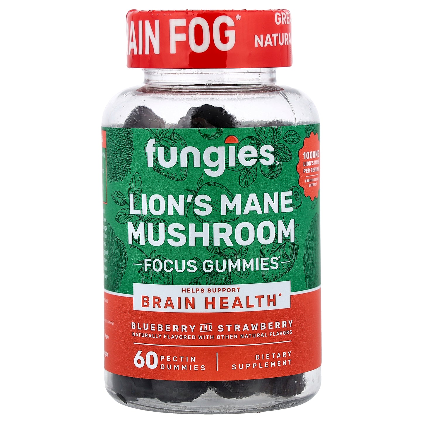 Fungies, Lion's Mane Mushroom Gummies, Blueberry and Strawberry, 60 Pectin Gummies