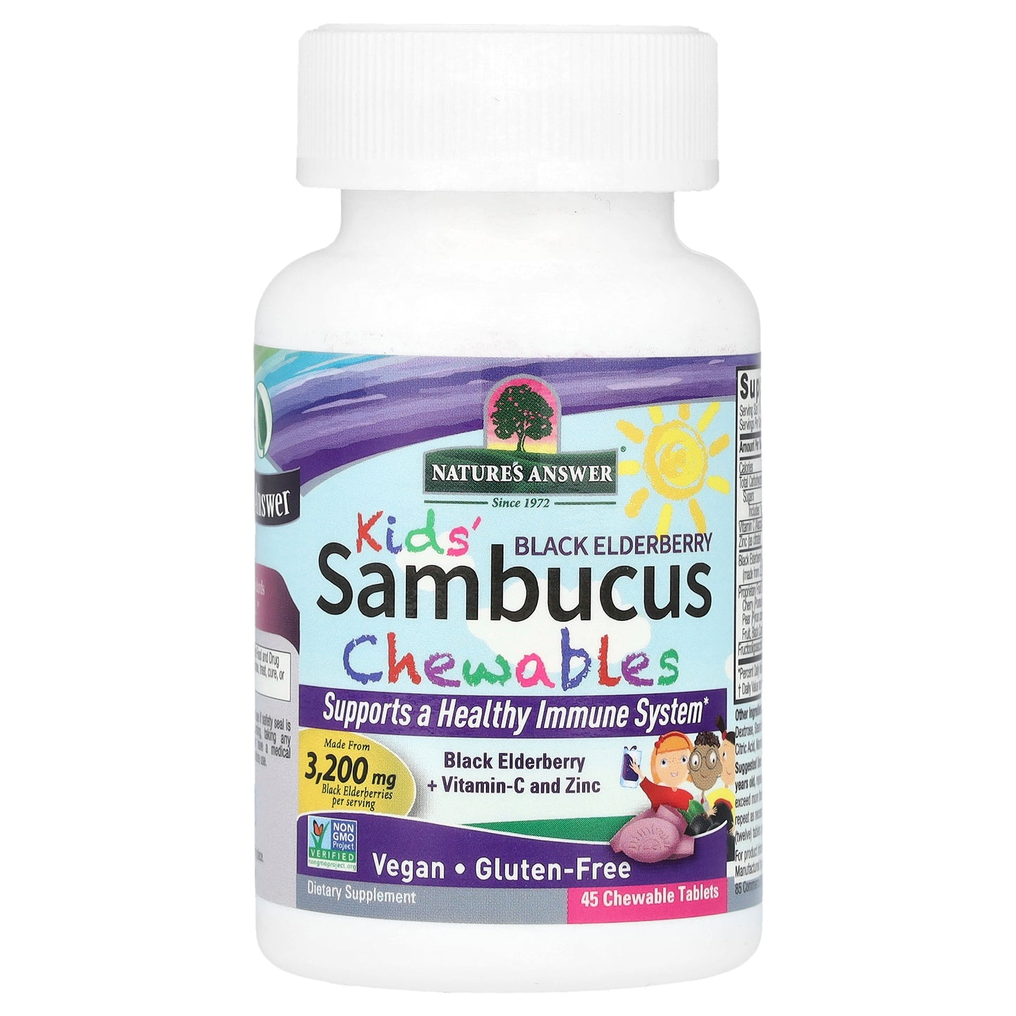 Nature's Answer, Kid's Sambucus Chewables, Black Elderberry + Vitamin-C and Zinc, 45 Chewable Tablets