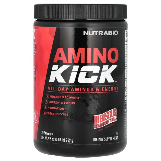 NutraBio, Amino Kick, Hibiscus Strawberry Buzz, 0.59 lb (269 g)