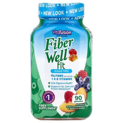 VitaFusion, FiberWell™ Fit Vitamins, Sugar Free, Natural Peach, Raspberry & Berry, 90 Gummies