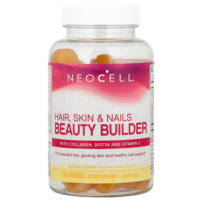 NeoCell, Hair, Skin & Nails Beauty Builder Gummies, Lemon, 60 Gummies