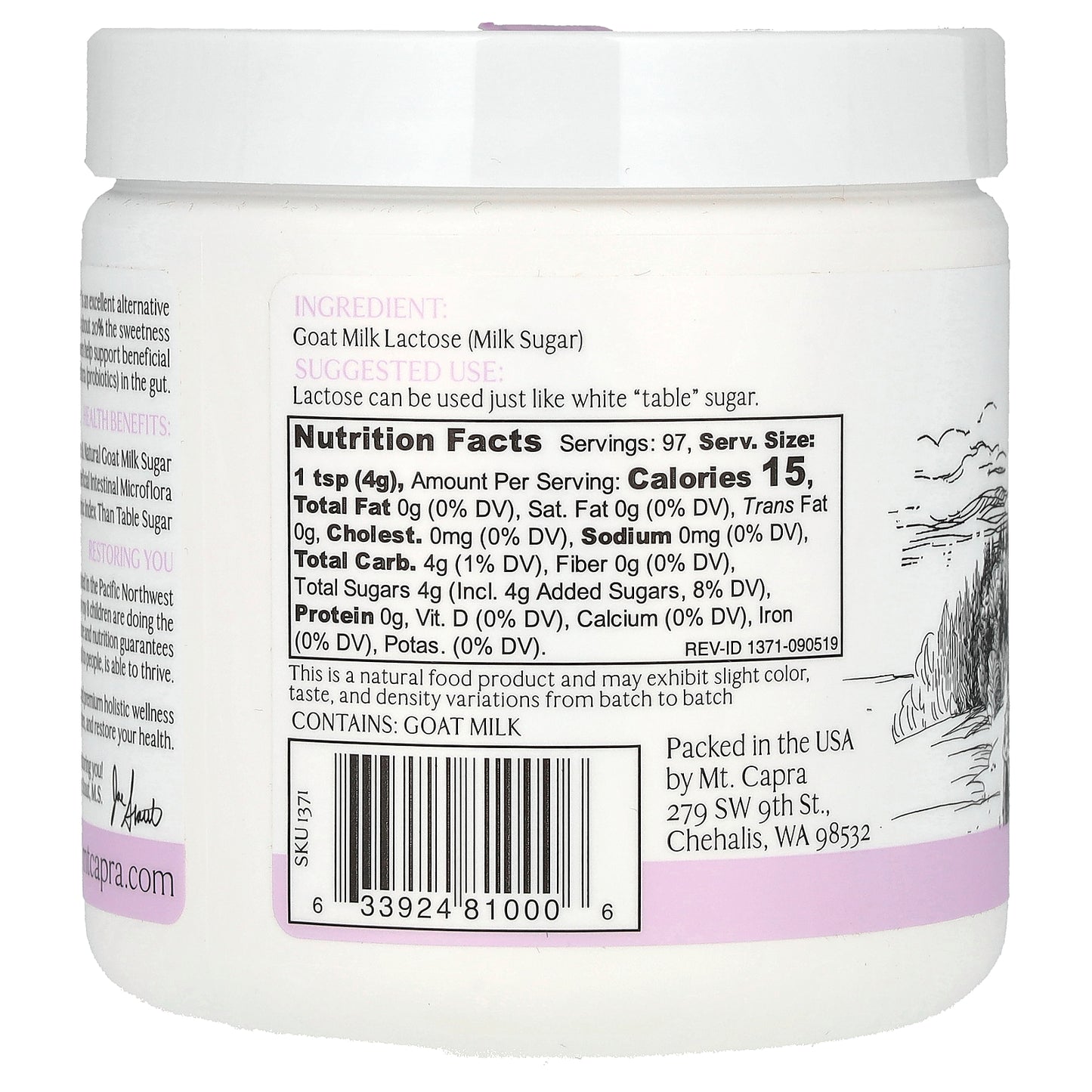 Mt. Capra, Goat Milk Lactose, 13.8 oz (391 g)