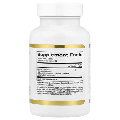 California Gold Nutrition, Organic Turkey Tail Mushroom, 60 Veggie Capsules (0.5 g per Capsule)