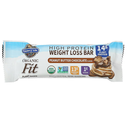 Garden of Life, Organic Fit, High Protein Weight Loss Bar, Peanut Butter Chocolate, 12 Bars, 1.94 oz (55 g) Each