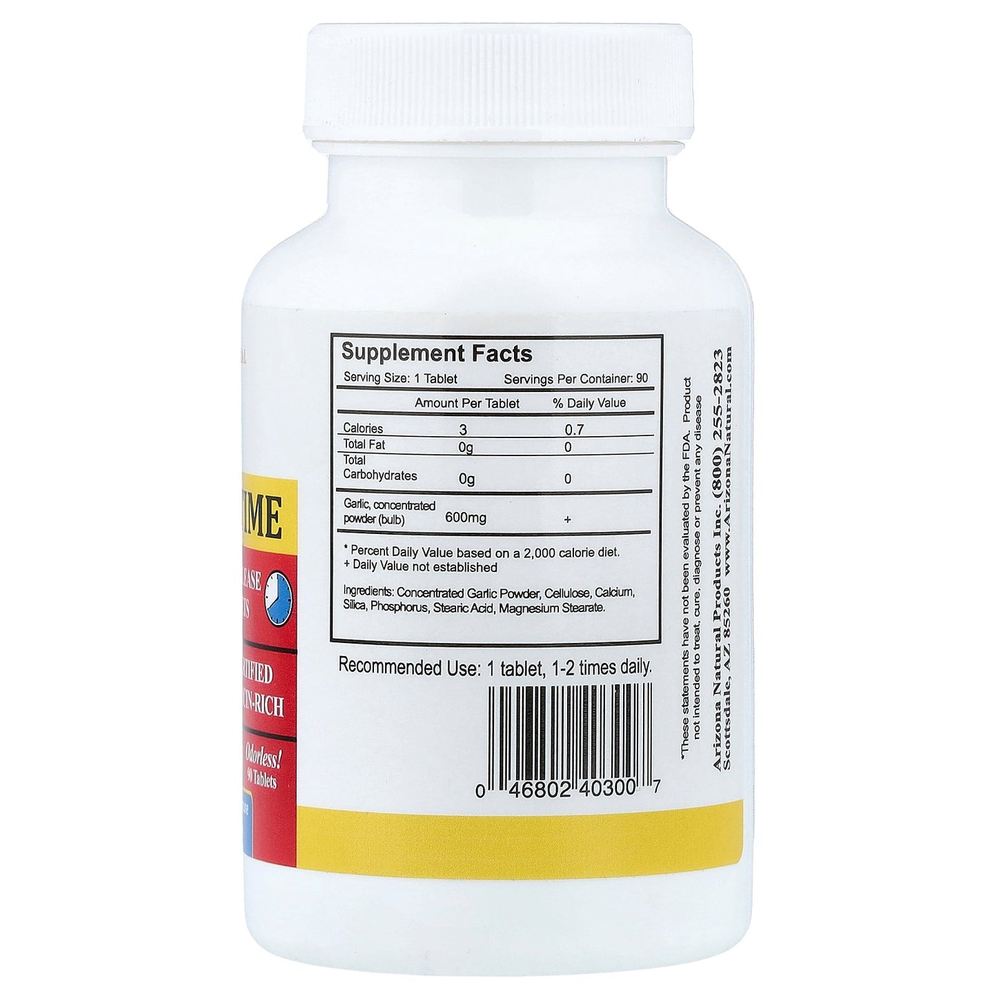 Arizona Natural, Garlic Time, 90 Tablets (600 mg per Tablet)