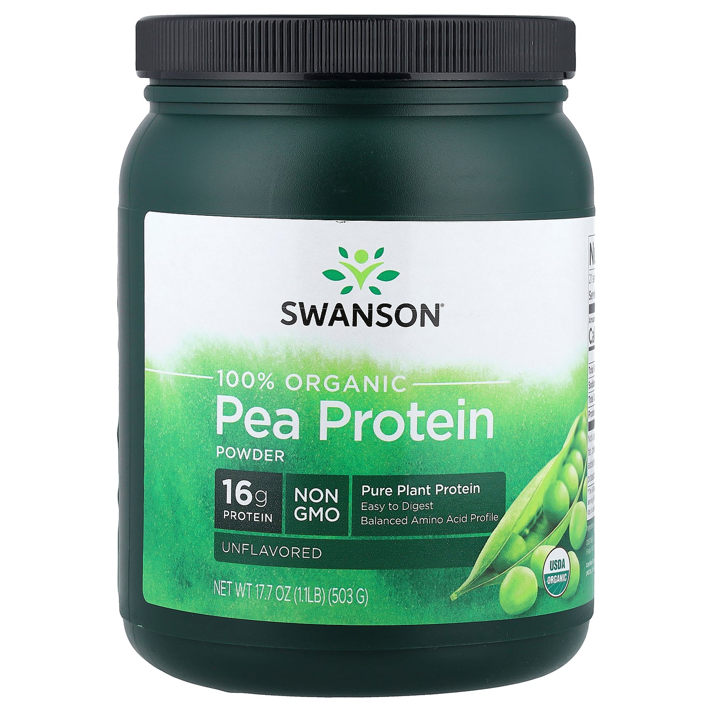 Swanson, 100% Organic Pea Protein Powder, Unflavored, 1.1 lb (503 g)