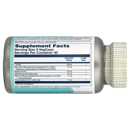 Solaray, Focus For Adults with L-Tyrosine, Grape Seed Extract, Gaba & 5-HTP, 60 VegCaps