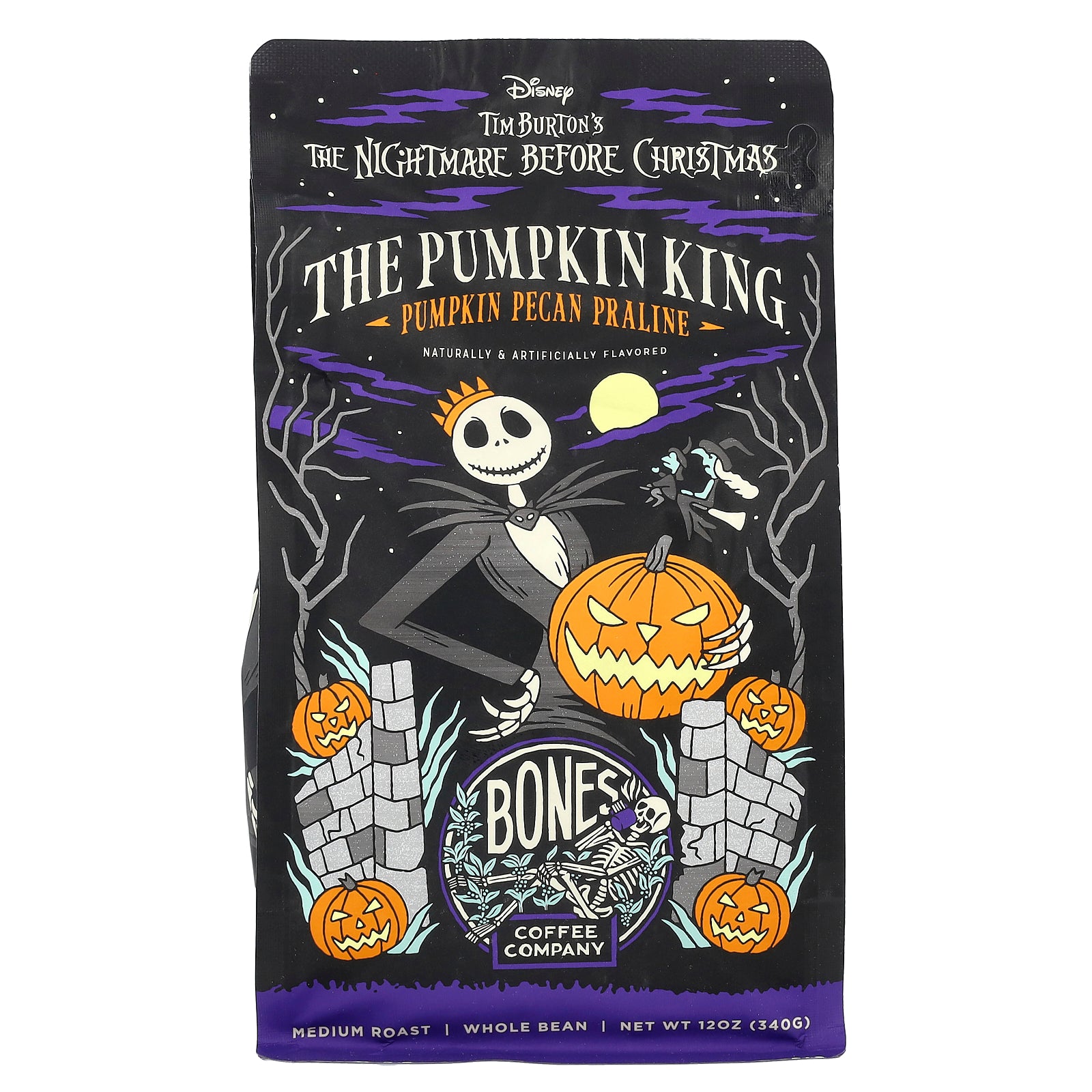 Bones Coffee Company, The Pumpkin King, Pumpkin Pecan Praline, Whole Bean, Medium Roast, 12 oz (340 g)