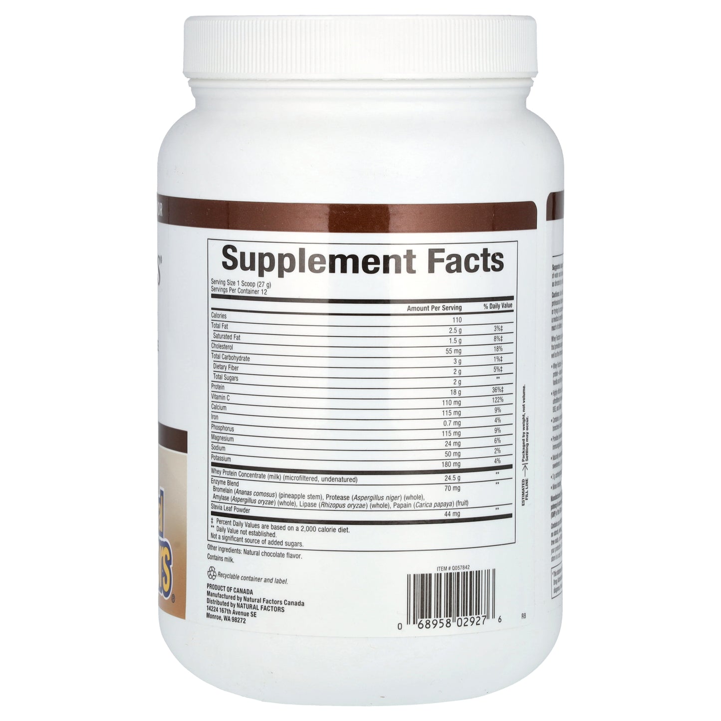 Natural Factors, Whey Factors®, Grass Fed Whey Protein, Natural Double Chocolate, 12 oz (340 g)