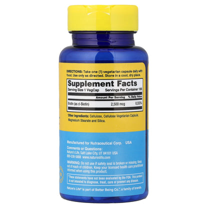 Nature's Life, Energizing Biotin, 2,500 mcg, 100 Vegcaps