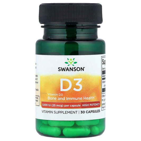 Swanson, Vitamin D3, High Potency, 25 mcg (1,000 IU), 30 Capsules