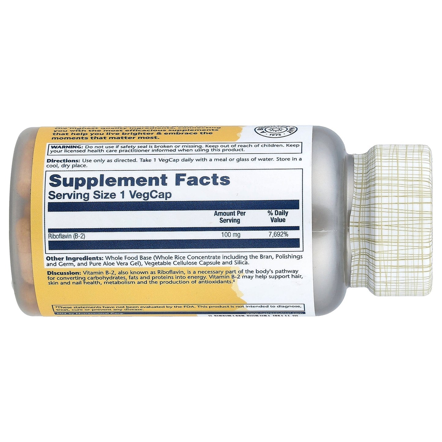 Solaray, Vitamin B-2, 100 mg, 100 VegCaps