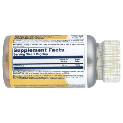 Solaray, Vitamin B-2, 100 mg, 100 VegCaps