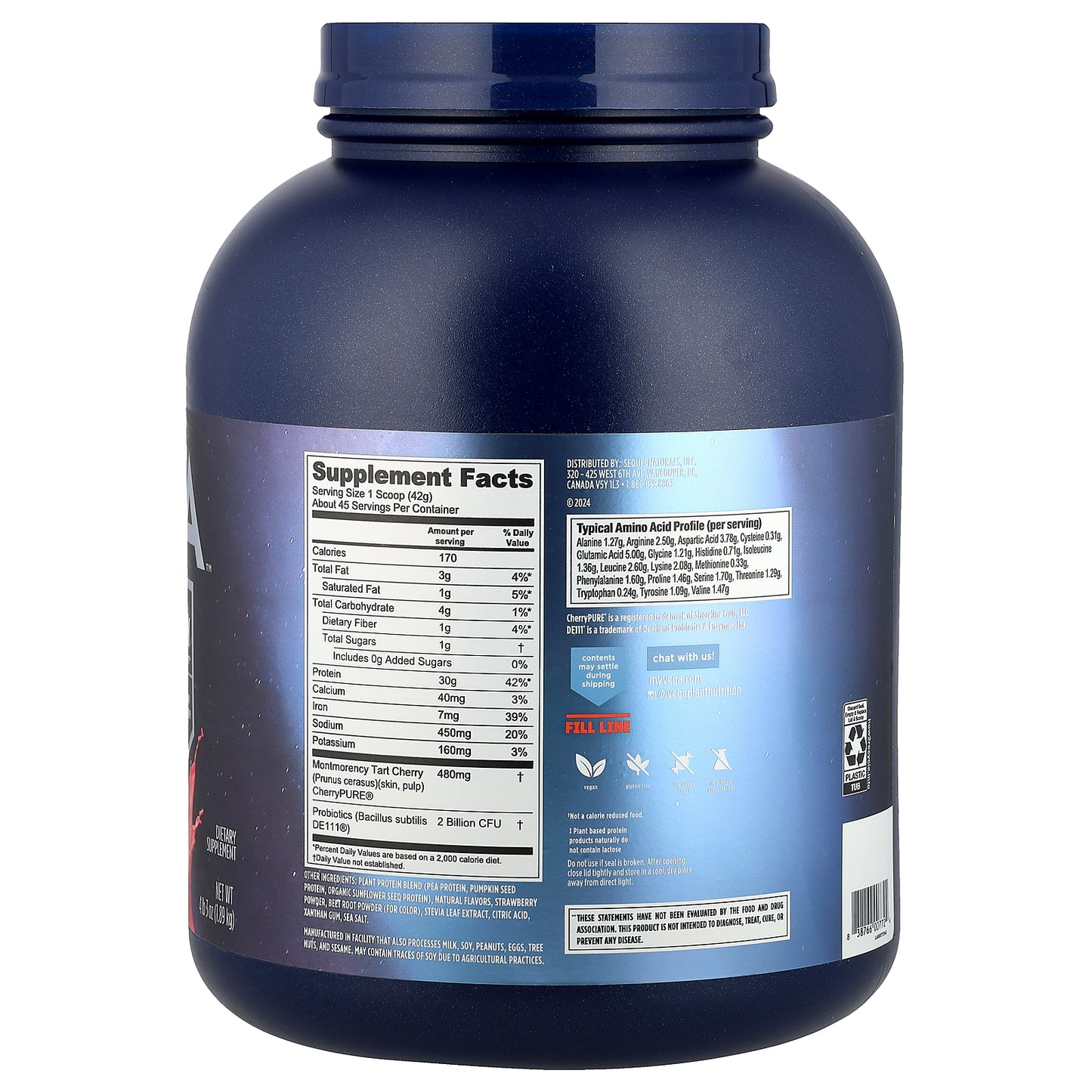Vega, Plant-Based Protein, Performance Protein + Recovery,  Berry, 4 lb 3 oz (1.89 kg)