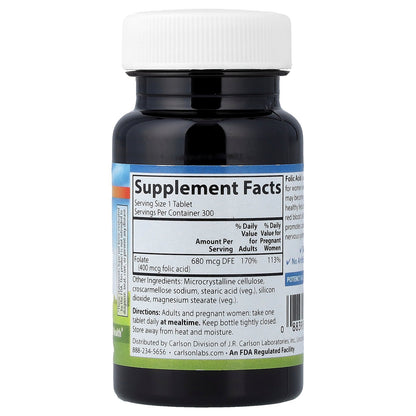 Carlson, Folic Acid, 400 mcg, 300 Vegetarian Tablets