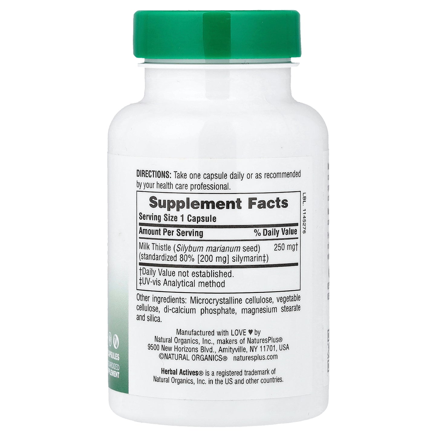 NaturesPlus, Herbal Actives, Milk Thistle, 250 mg, 60 Capsules