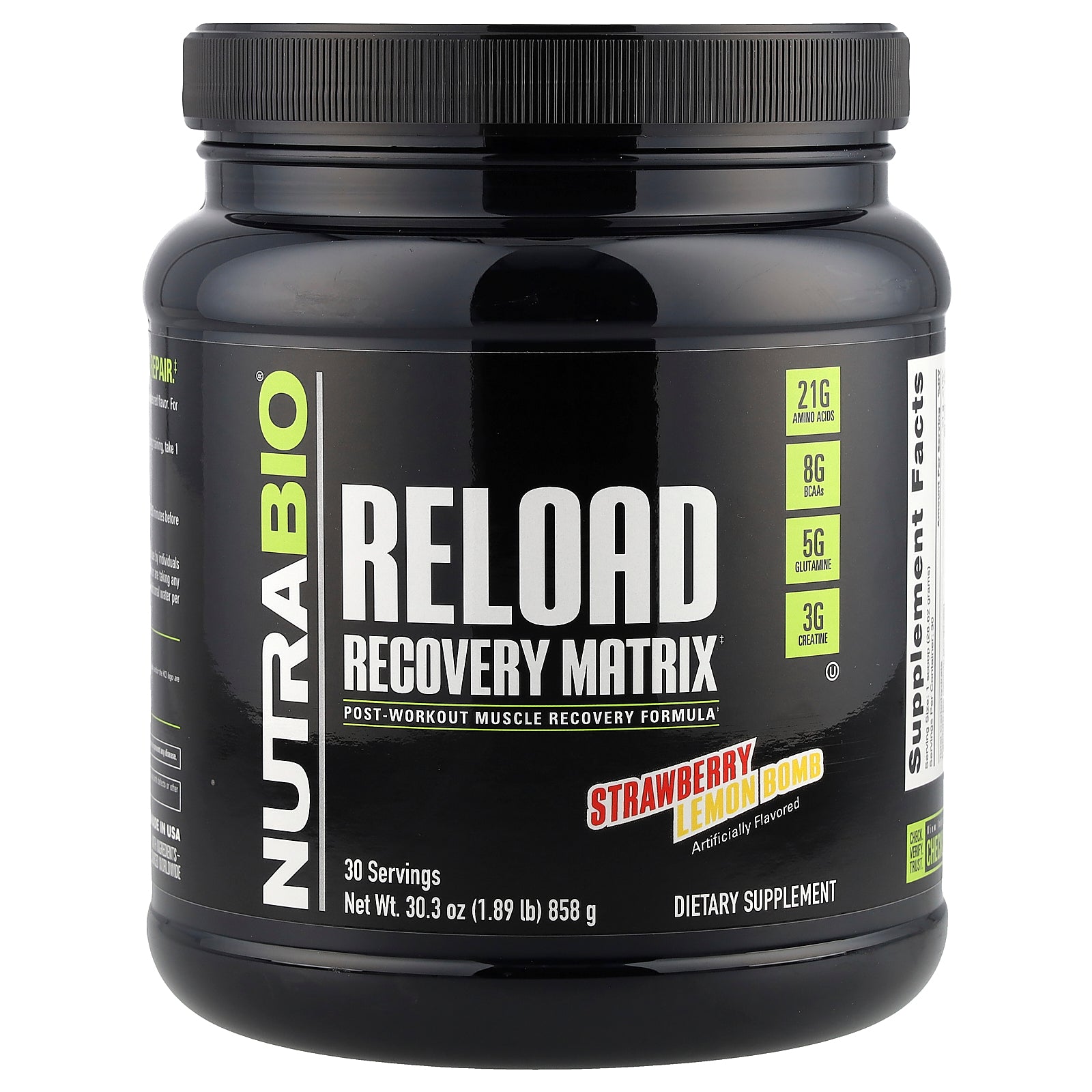 NutraBio, Reload Recovery Matrix, Strawberry Lemon Bomb, 1.89 lb (858 g)