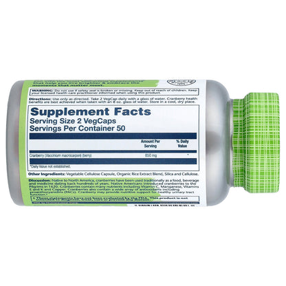Solaray, True Herbs, Cranberry, 100 VegCaps (425 mg per Capsule)