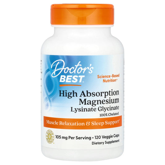 Doctor's Best, High Absorption Magnesium, 105 mg, 120 Veggie Caps (52.5 mg per Capsule)