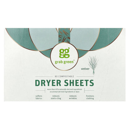 Grab Green, Dryer Sheets, Vetiver, 80 Compostable Sheets