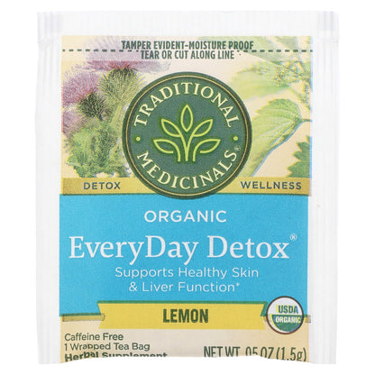 Traditional Medicinals, Organic EveryDay Detox®, Lemon, Caffeine Free, 16 Wrapped Tea Bags, 0.85 oz (24 g)