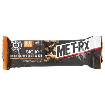 MET-Rx, Big 100, Meal Replacement Bar, Chocolate Chip Cookie Dough, 9 Bars, 3.52 oz (100 g) Each