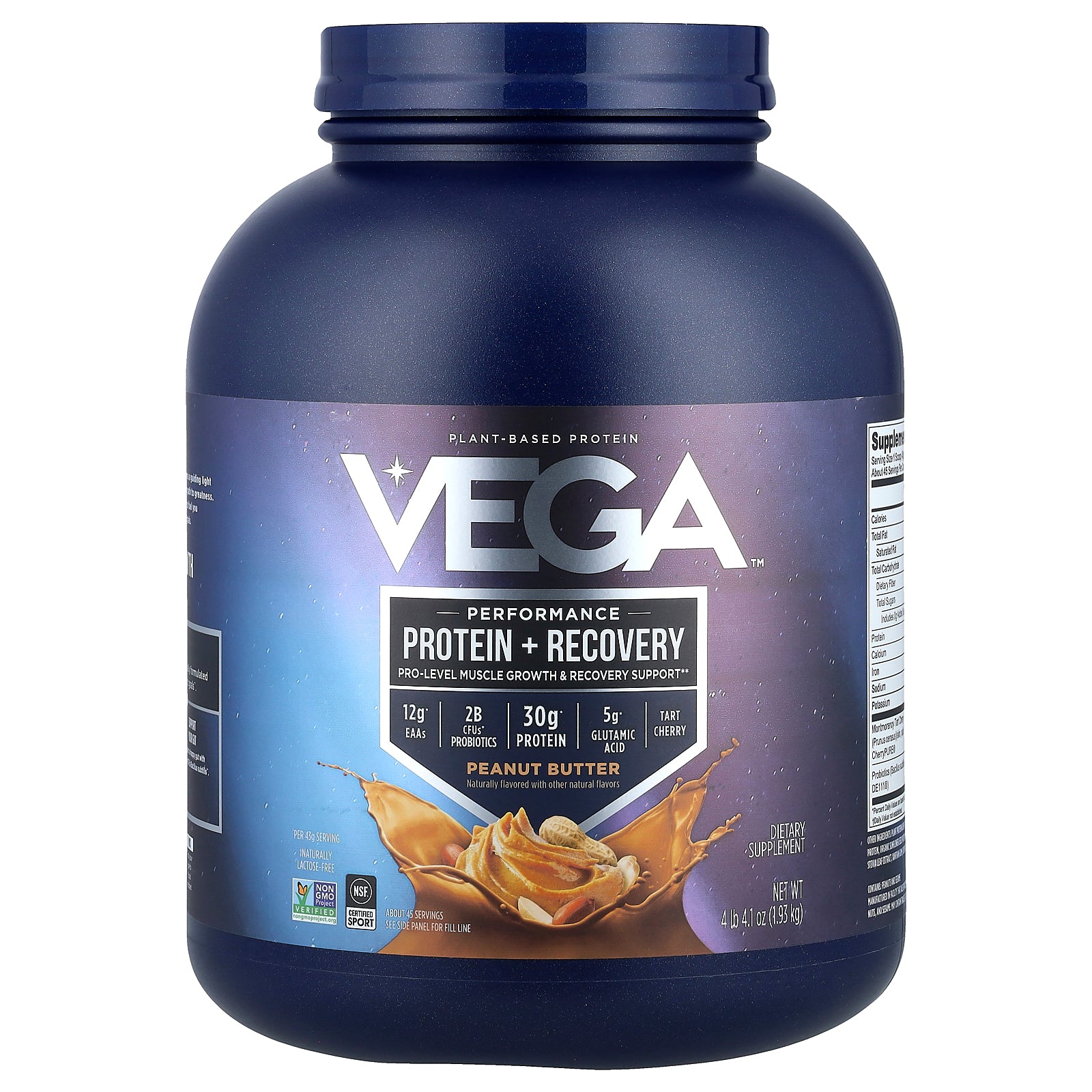Vega, Plant-Based Protein, Performance Protein + Recovery, Peanut Butter, 4 lb 4.1 oz (1.93 kg)