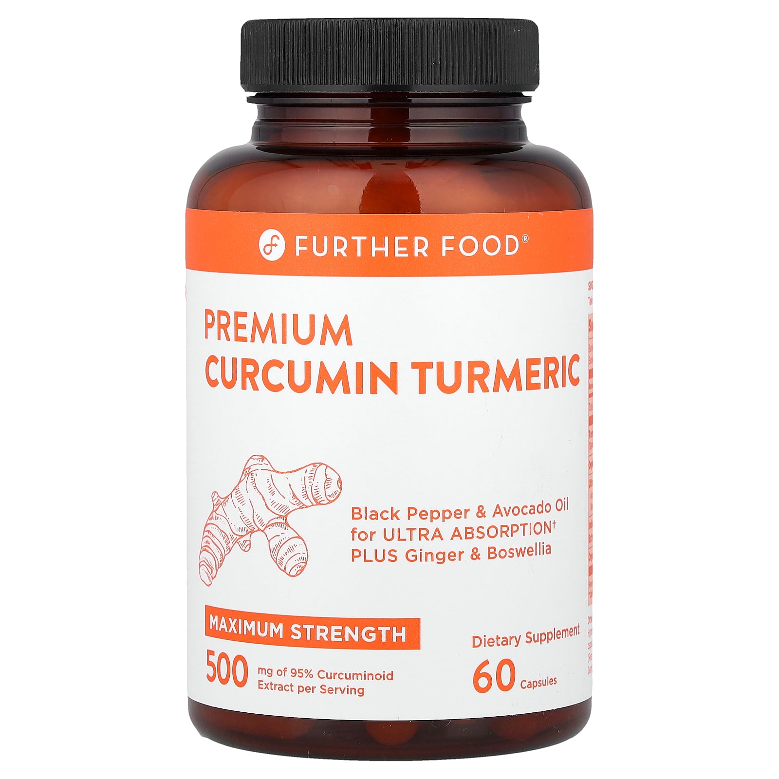 Further Food, Premium Curcumin Turmeric, Maximum Strength, 500 mg, 60 Capsules