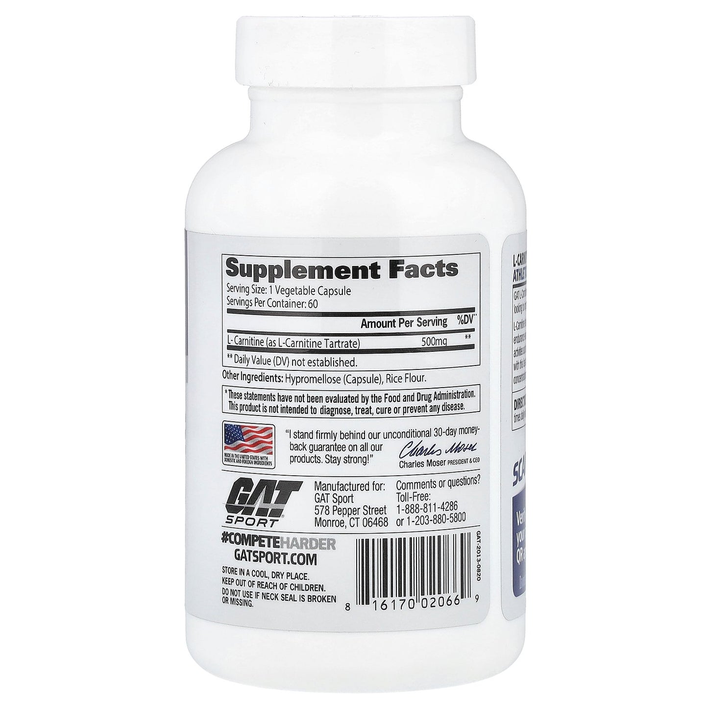 GAT, L-Carnitine, 60 Veg Capsules (500 mg per Capsule)