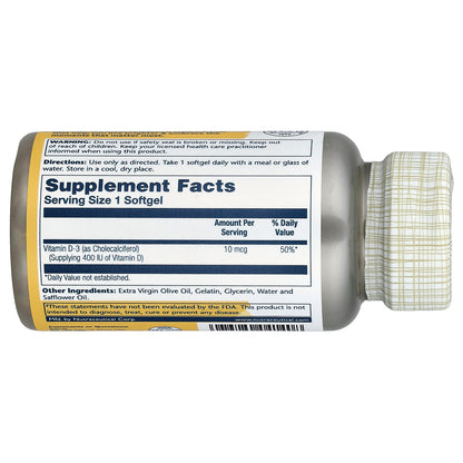 Solaray, Vitamin D-3, 10 mcg, 120 Softgels